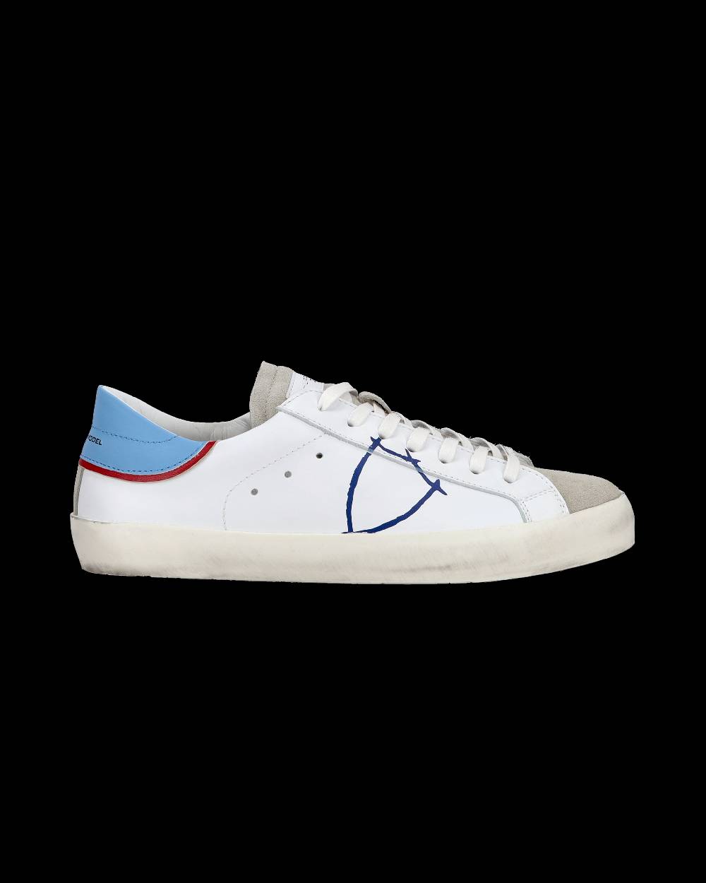 Philippe Model Sneakers Basse Paris Da Ragazzo In Pelle, Bianco Azzurro