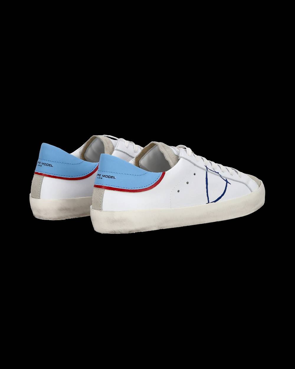 Philippe Model Sneakers Basse Paris Da Ragazzo In Pelle, Bianco Azzurro