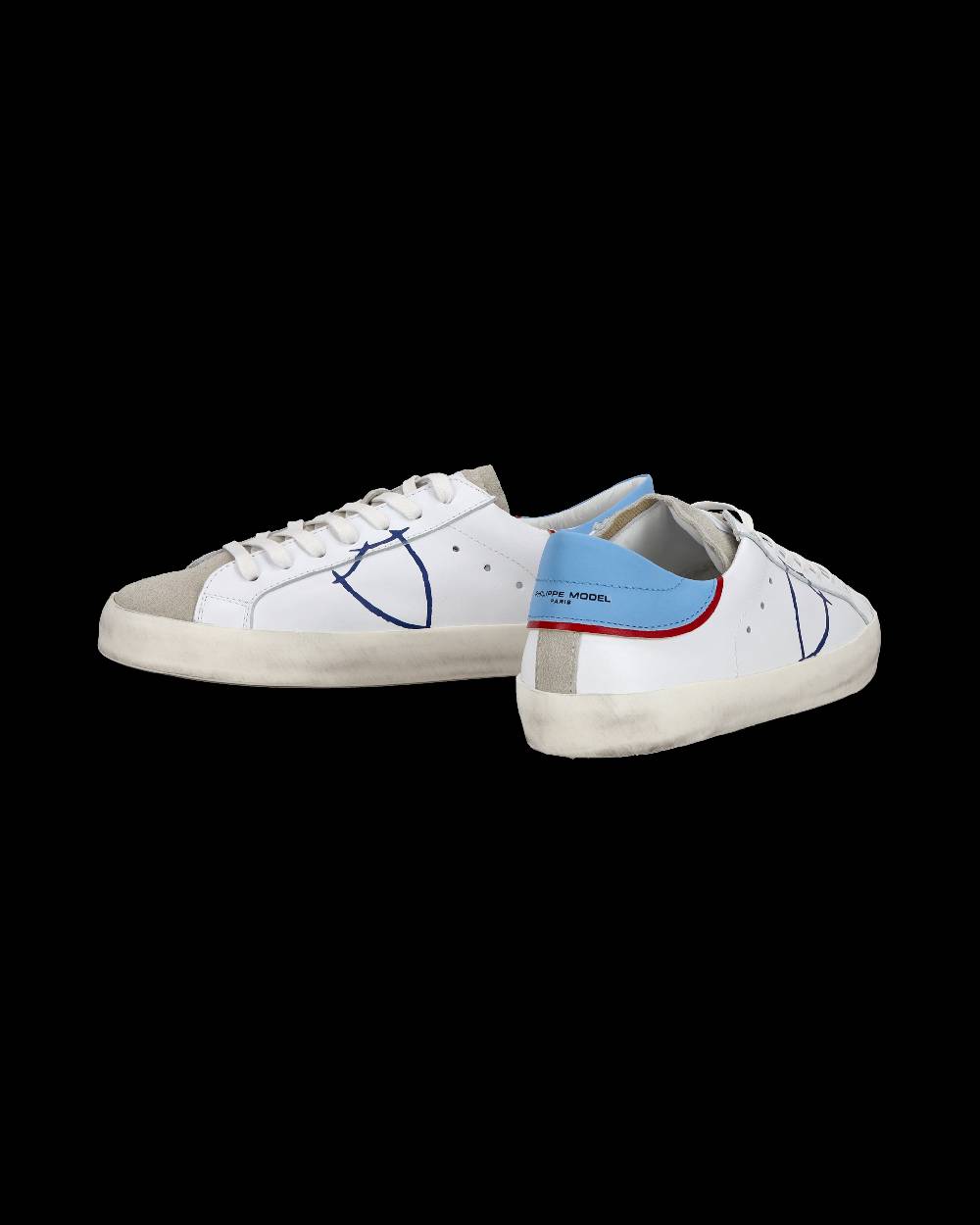 Philippe Model Sneakers Basse Paris Da Ragazzo In Pelle, Bianco Azzurro