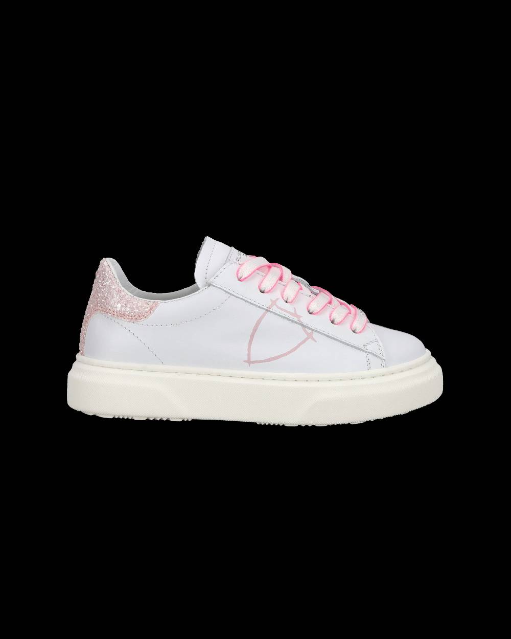 Philippe Model Sneakers Basse Temple Da Ragazzo In Pelle, Bianco Rosa
