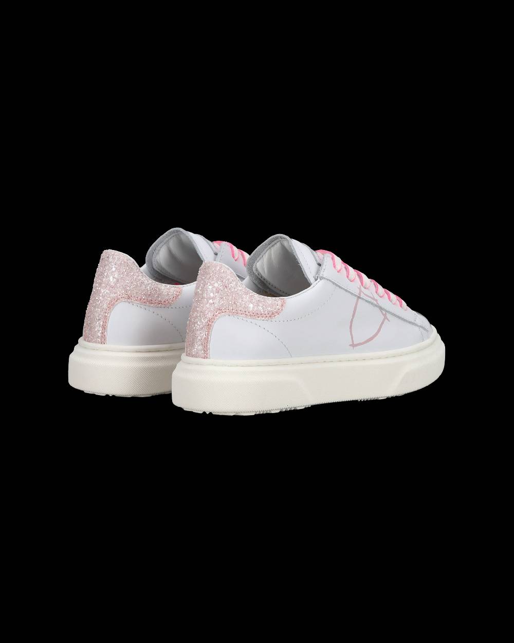 Philippe Model Sneakers Basse Temple Da Ragazzo In Pelle, Bianco Rosa