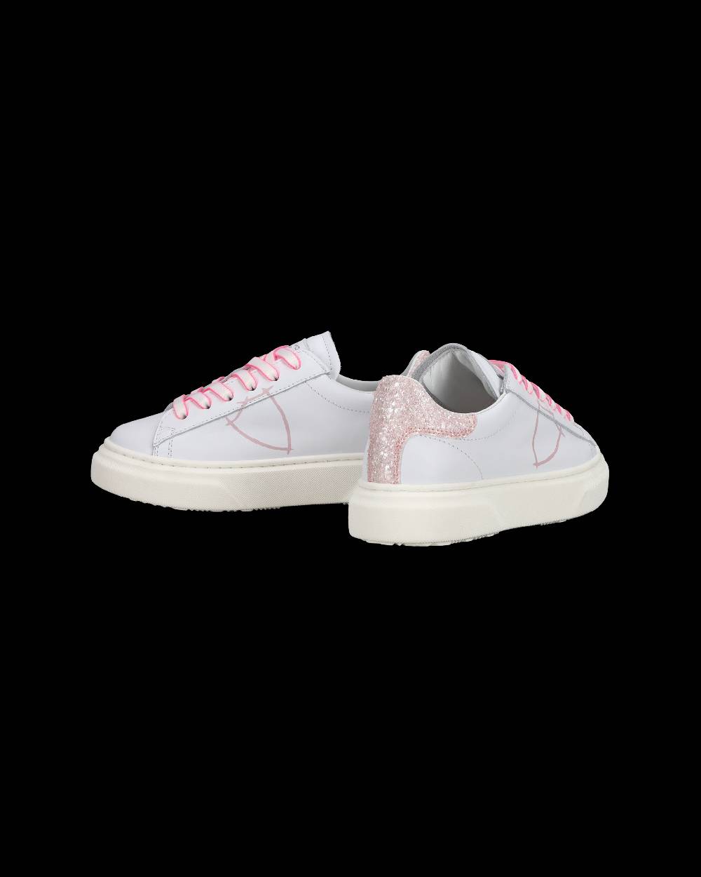 Philippe Model Sneakers Basse Temple Da Ragazzo In Pelle, Bianco Rosa