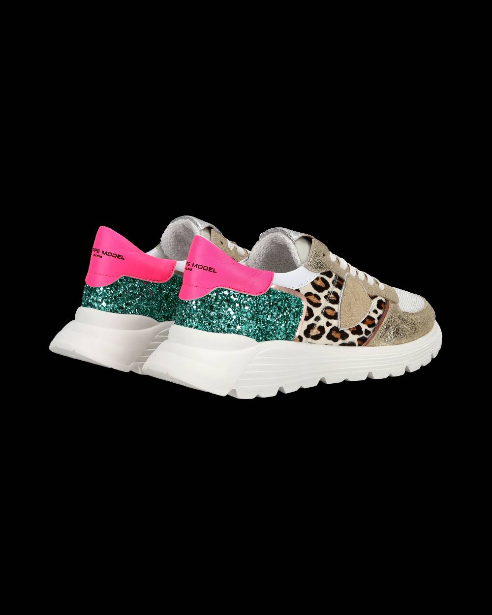 Philippe Model Sneakers Basse Trpx Haute Da Ragazzo In Pelle E Glitter, Bianco Verde