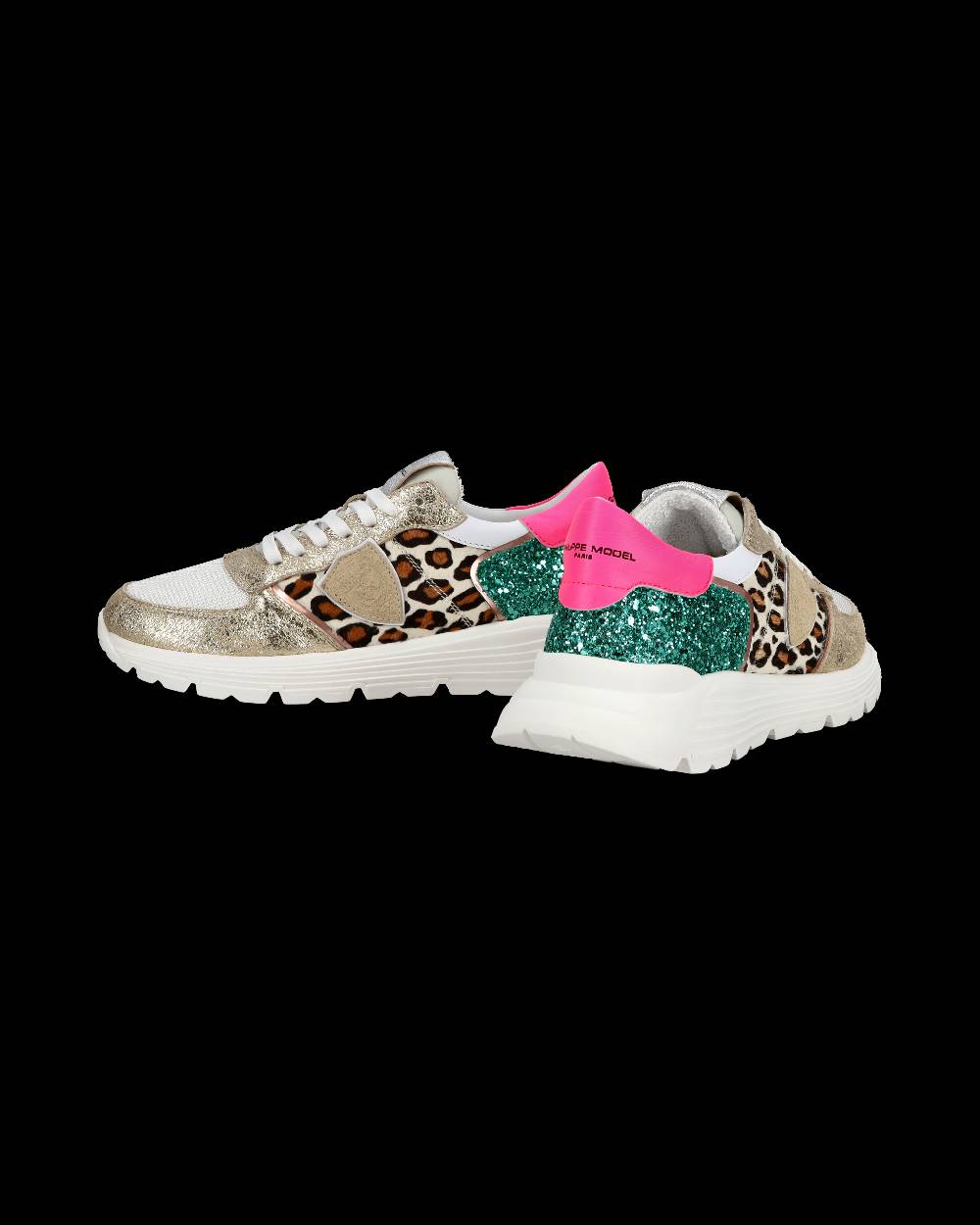 Philippe Model Sneakers Basse Trpx Haute Da Ragazzo In Pelle E Glitter, Bianco Verde