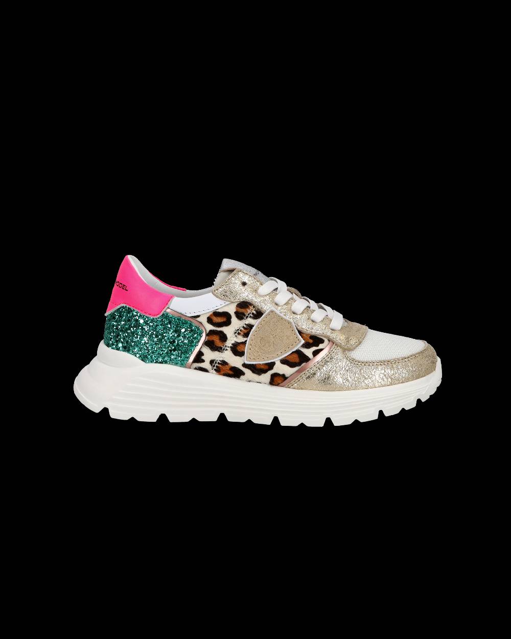 Philippe Model Sneakers Basse Trpx Haute Da Ragazzo In Pelle E Glitter, Bianco Verde