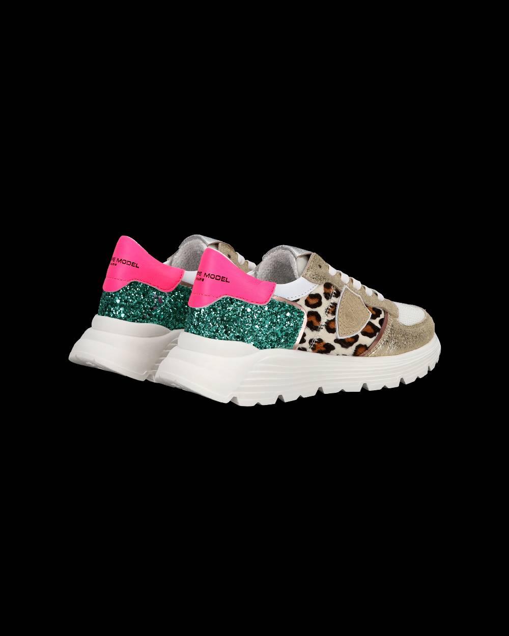 Philippe Model Sneakers Basse Trpx Haute Da Ragazzo In Pelle E Glitter, Bianco Verde