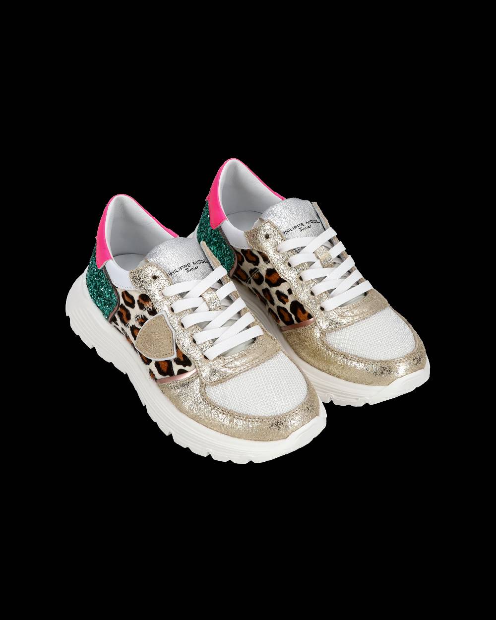 Philippe Model Sneakers basse Trpx Haute da Ragazzo in pelle e glitter, Bianco Verde