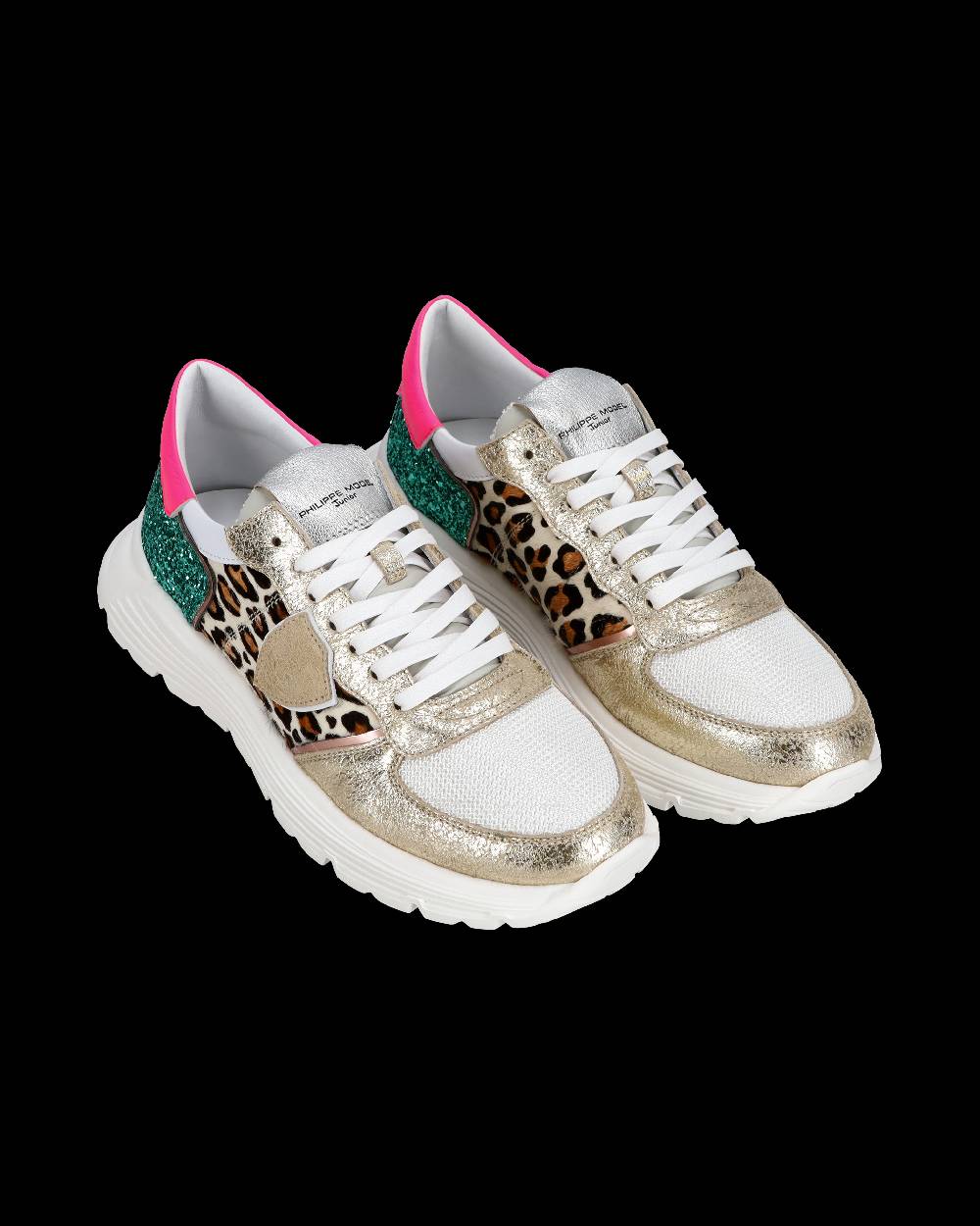 Philippe Model Sneakers basse Trpx Haute da Ragazzo in pelle e glitter, Bianco Verde