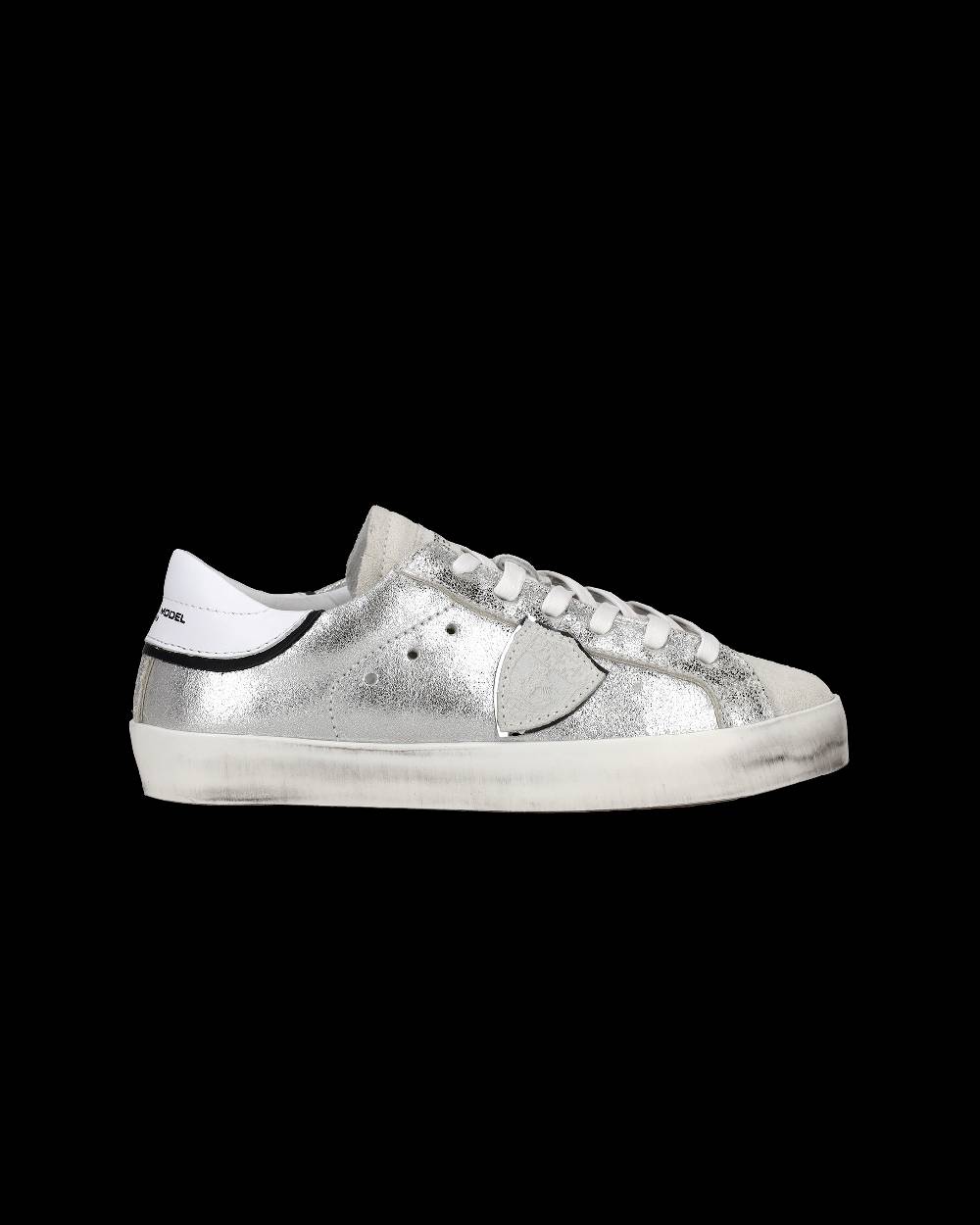 Philippe Model Sneakers Paris Da Bambini Argento E Nere In Pelle Metal