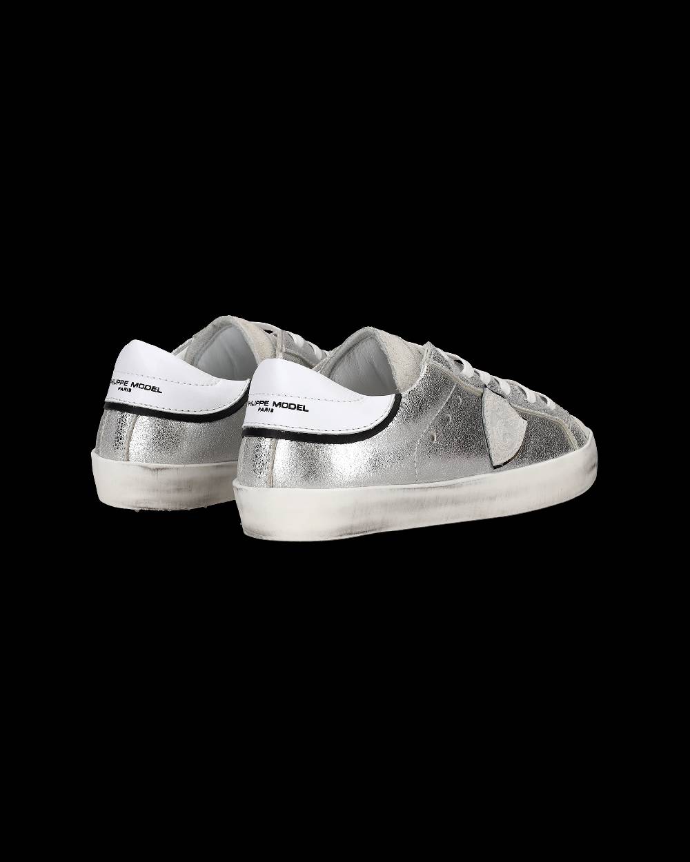 Philippe Model Sneakers Paris Da Bambini Argento E Nere In Pelle Metal