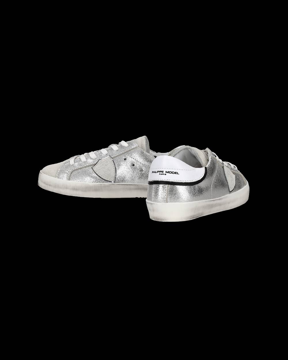 Philippe Model Sneakers Paris Da Bambini Argento E Nere In Pelle Metal