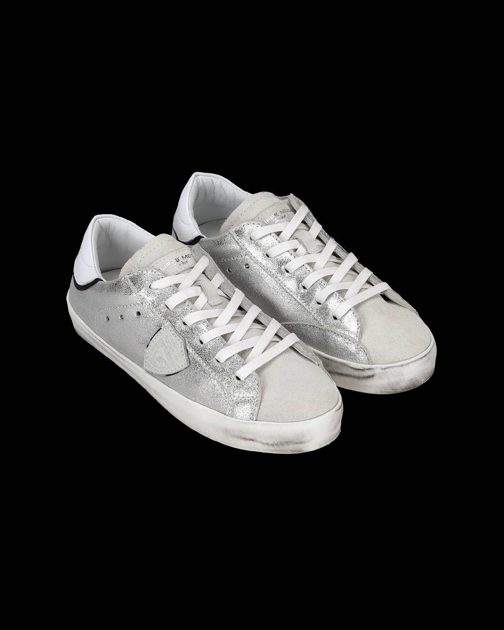 Philippe Model Sneakers Paris da Bambini Argento e Nere in Pelle Metal