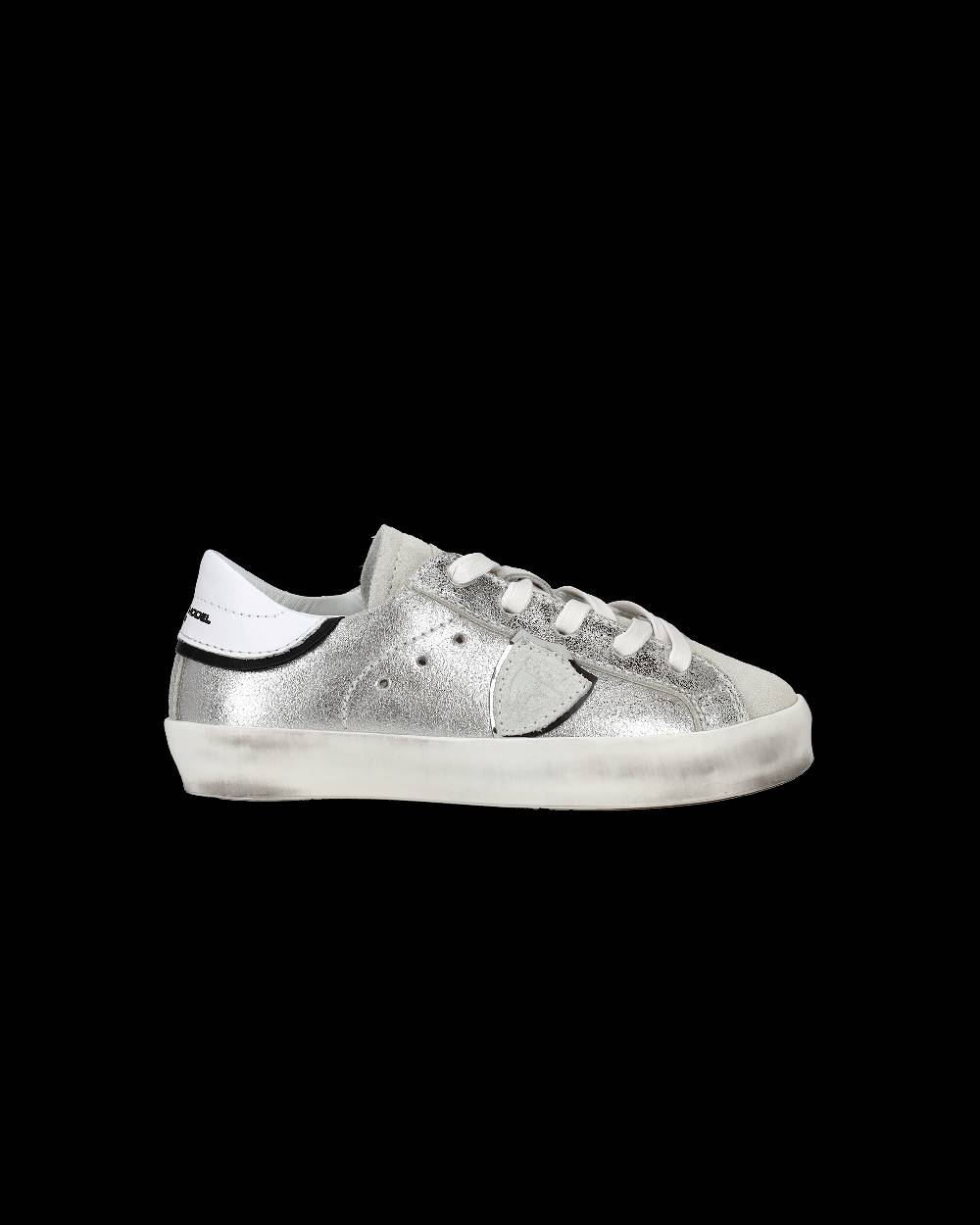 Philippe Model Sneakers Paris Da Bambini Argento In Pelle Metal