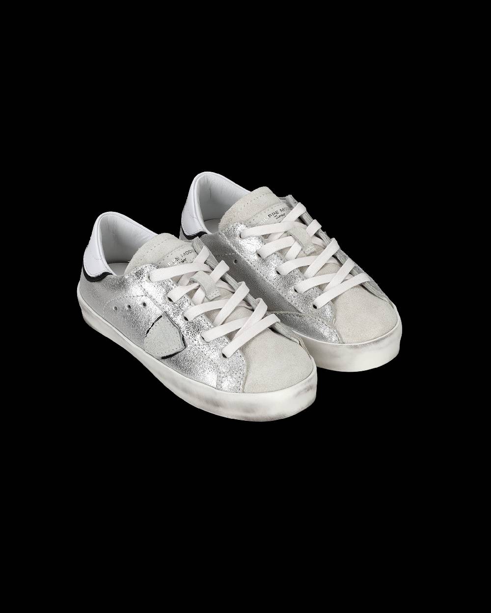 Philippe Model Sneakers Paris Da Bambini Argento In Pelle Metal