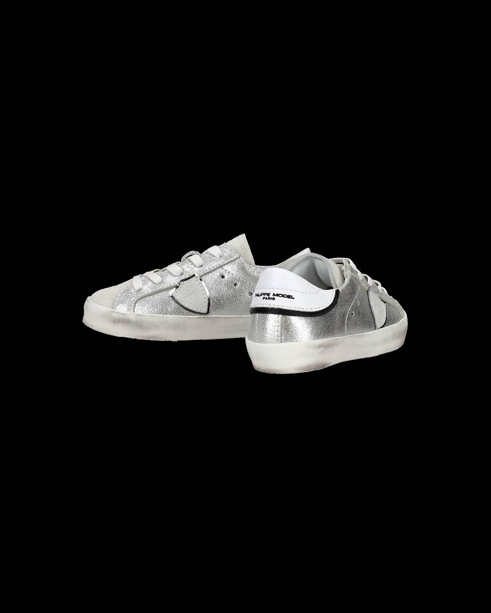 Philippe Model Sneakers Paris Da Bambini Argento In Pelle Metal