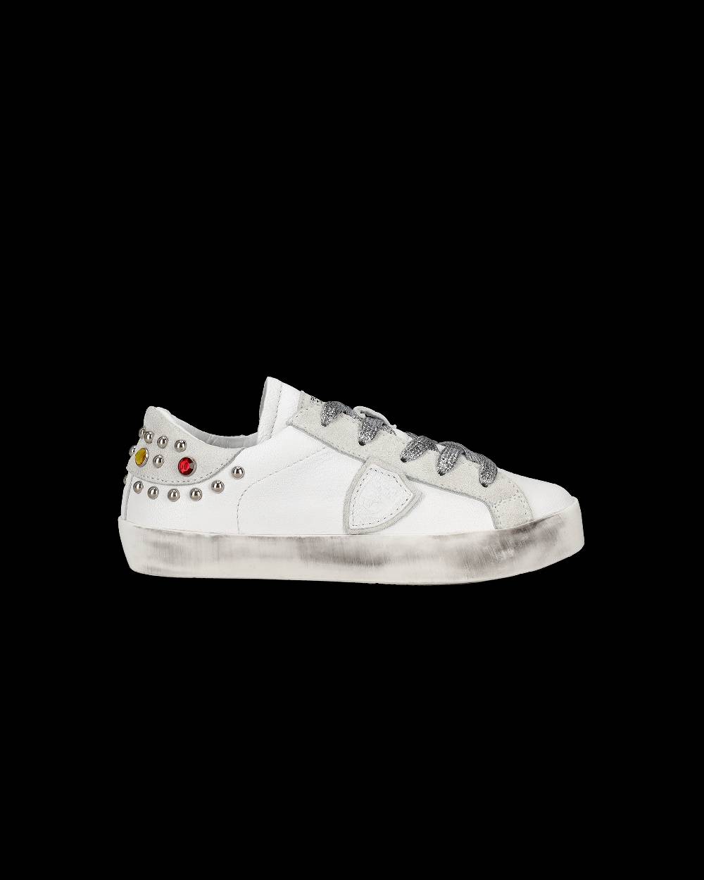 Philippe Model Sneakers Paris Da Bambini Bianche E Grigie In Pelle