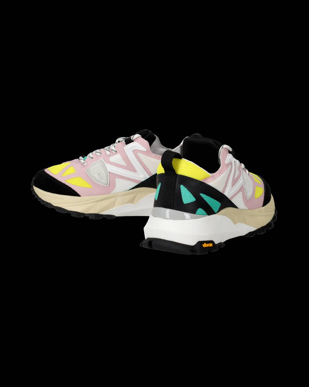 Philippe Model Sneakers Rocx Da Donna Rosa E Gialle In Tessuto Tecnico