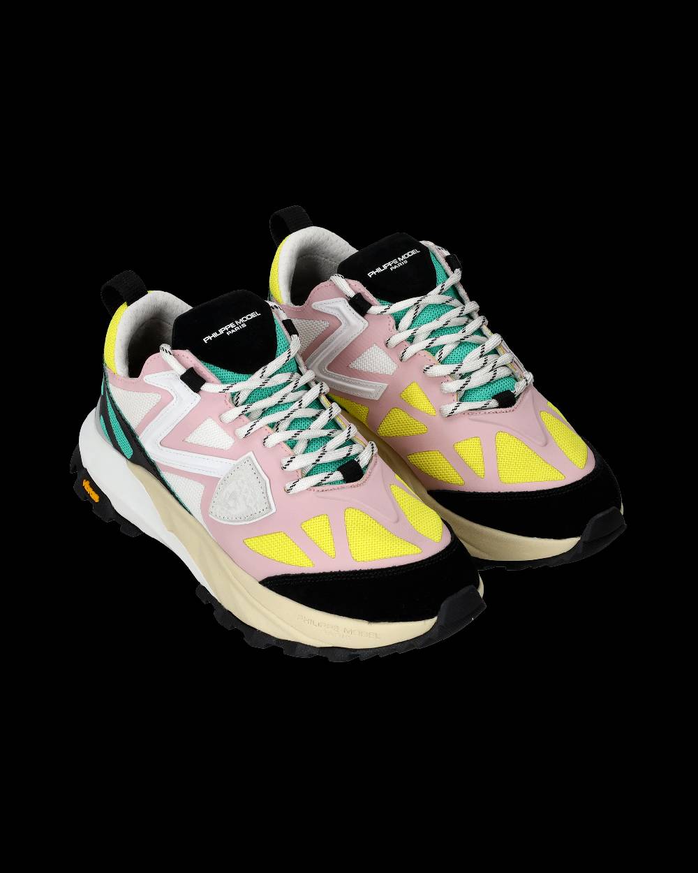 Philippe Model Sneakers Rocx da Donna Rosa e Gialle in Tessuto Tecnico