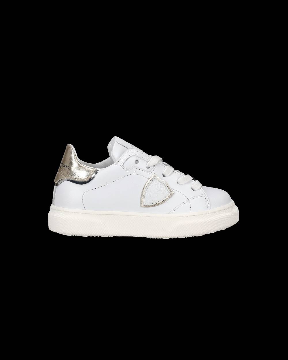Philippe Model Sneakers Temple Basse Da Bambini Bianche E Oro In Pelle