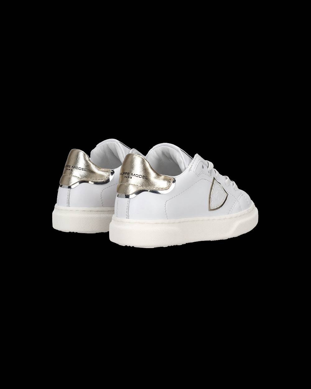 Philippe Model Sneakers Temple Basse Da Bambini Bianche E Oro In Pelle