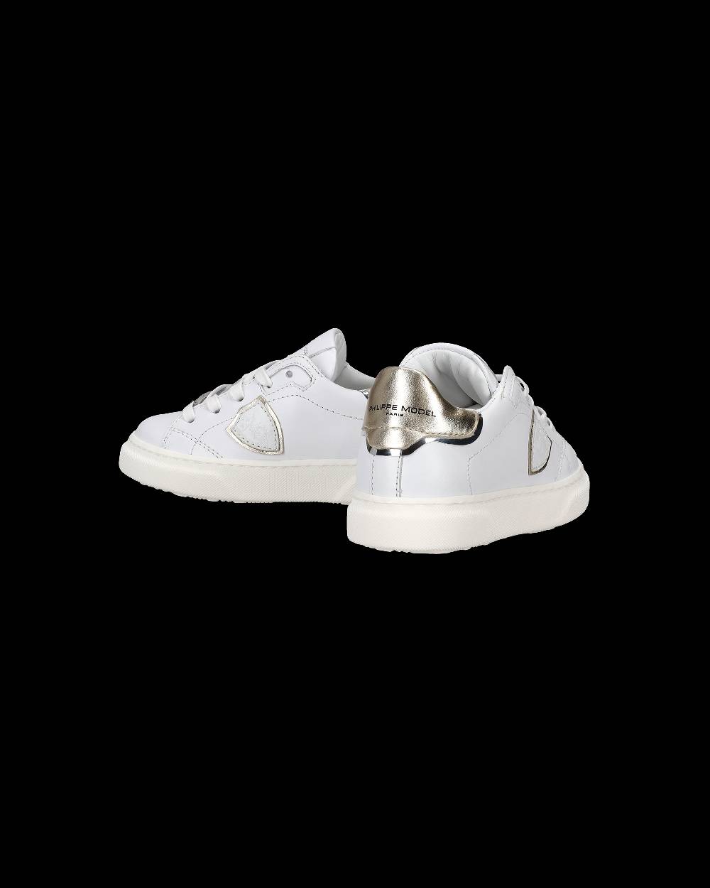Philippe Model Sneakers Temple Basse Da Bambini Bianche E Oro In Pelle