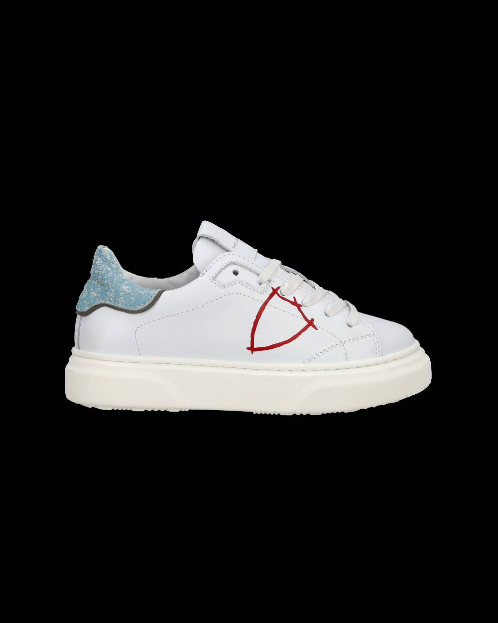 Philippe Model Sneakers Temple Basse Da Bambino In Pelle, Bianco Azzurro