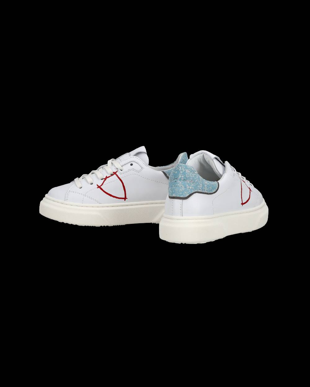 Philippe Model Sneakers Temple Basse Da Bambino In Pelle, Bianco Azzurro