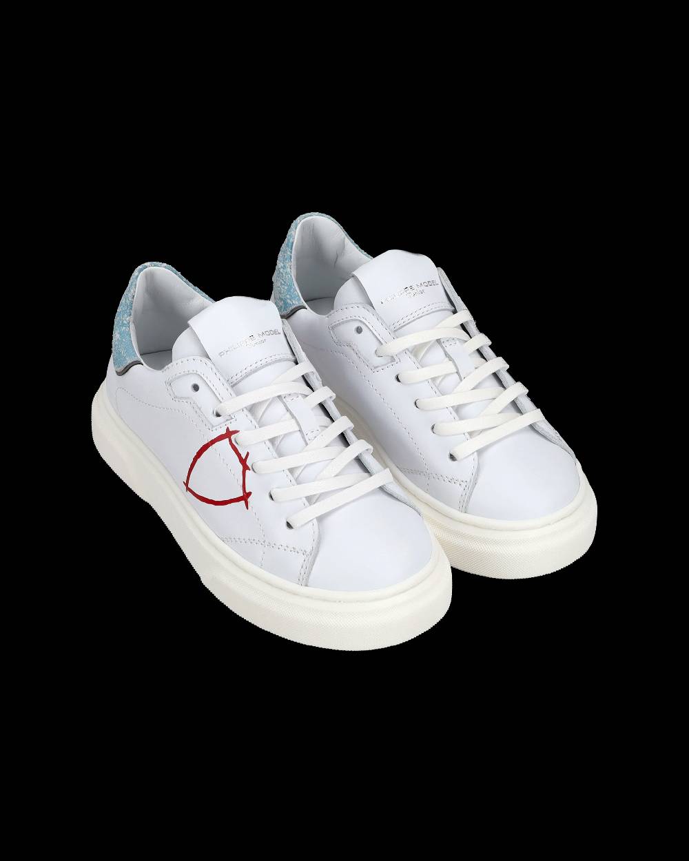Philippe Model Sneakers Temple basse da Bambino in pelle, Bianco Azzurro