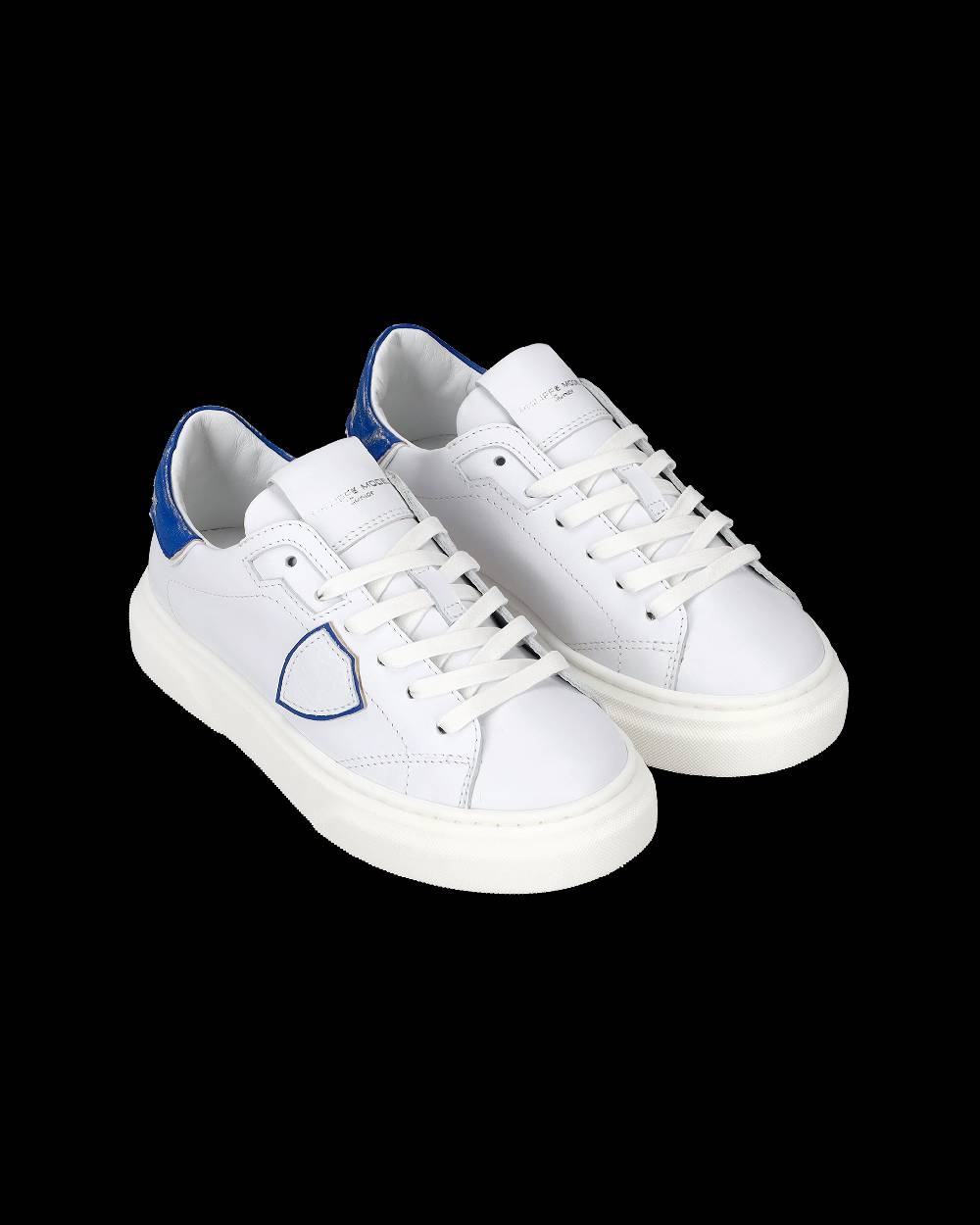 Philippe Model Sneakers Temple da Bambini Bianche e Blu in Pelle Morbida