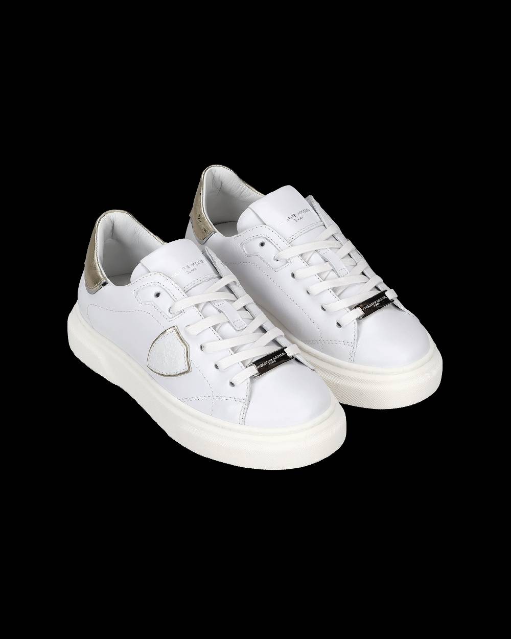 Philippe Model Sneakers Temple da Bambini Bianche e Oro in Pelle