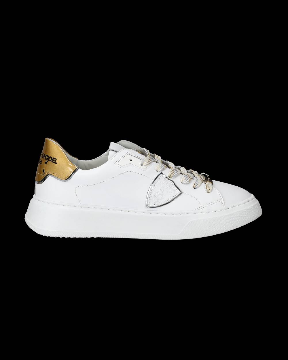 Philippe Model Sneakers Temple Da Donna Bianche E Oro In Pelle E Vernice
