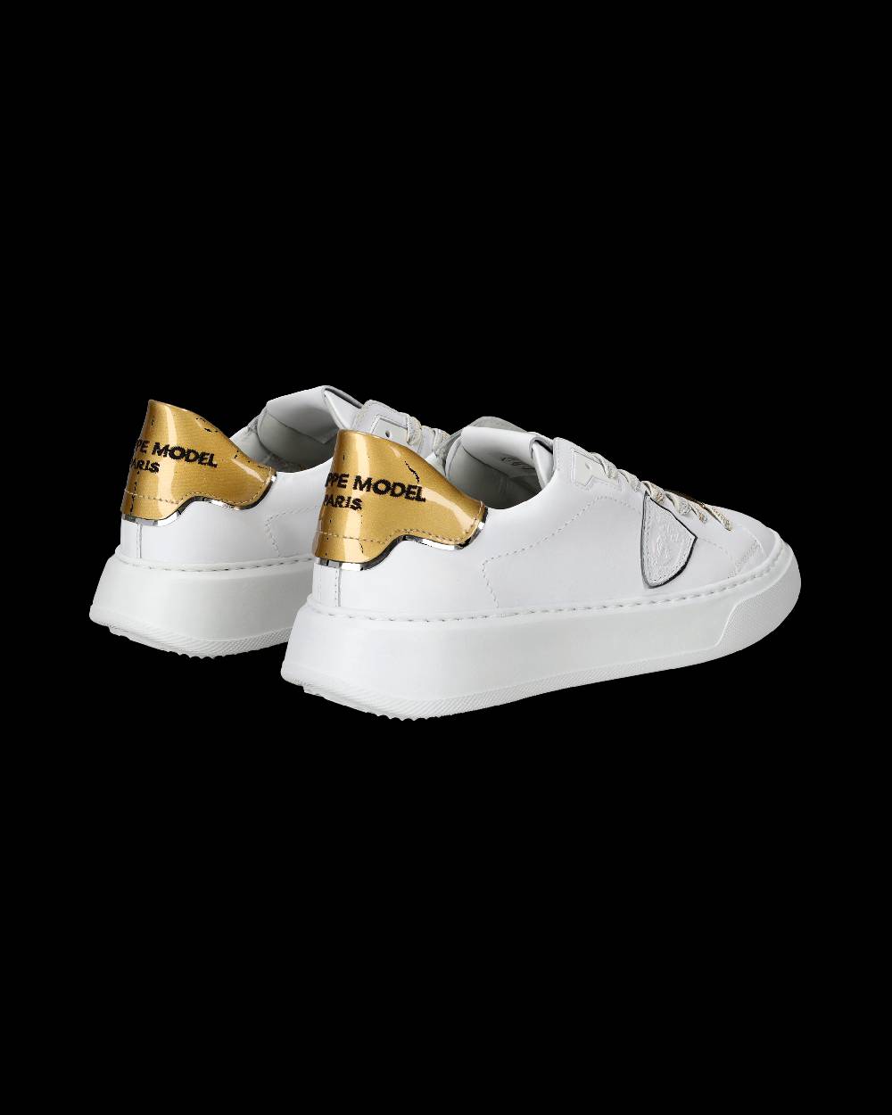 Philippe Model Sneakers Temple Da Donna Bianche E Oro In Pelle E Vernice