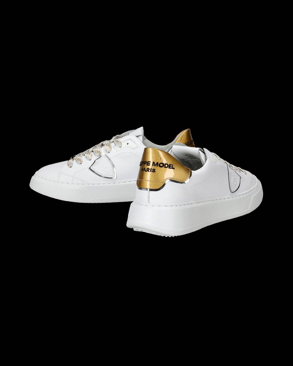 Philippe Model Sneakers Temple Da Donna Bianche E Oro In Pelle E Vernice