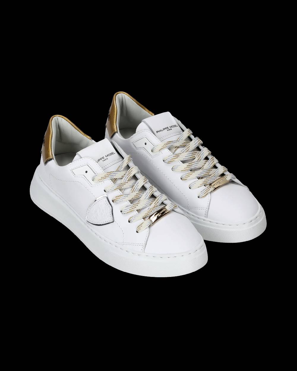 Philippe Model Sneakers Temple da Donna Bianche e Oro in Pelle E Vernice