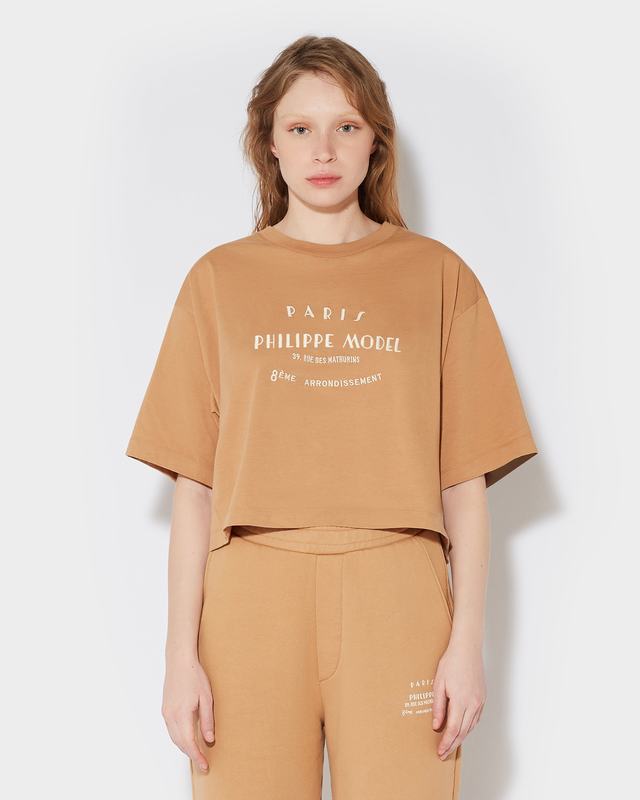 Philippe Model T-shirt cropped Marion da Donna Marrone in Jersey