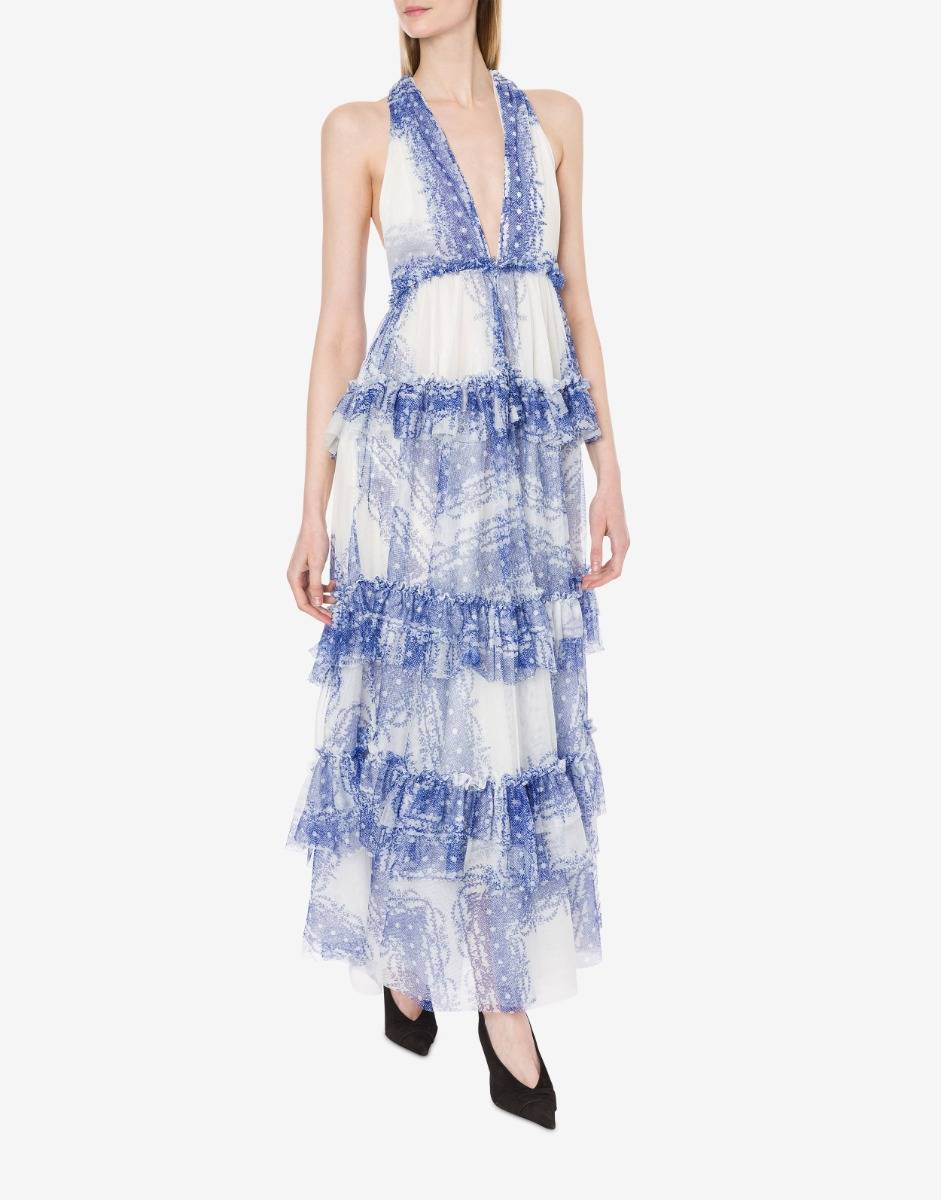 Philosophy Di Lorenzo Serafini Abito A Balze In Tulle Stampato