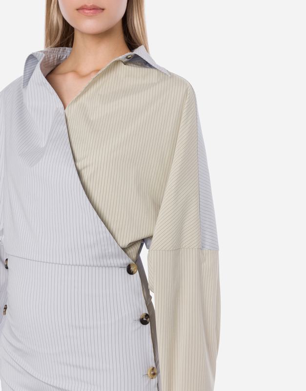 Philosophy Di Lorenzo Serafini Abito In Taffetà Stretch Rigato Con Bottoni