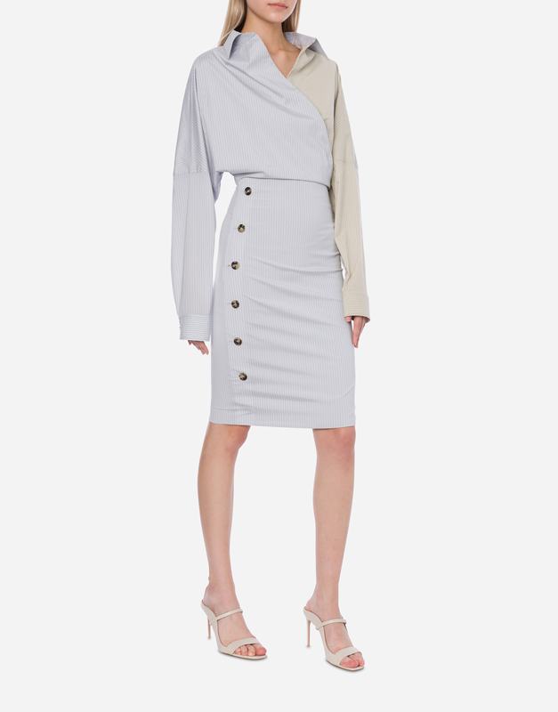 Philosophy Di Lorenzo Serafini Abito In Taffetà Stretch Rigato Con Bottoni