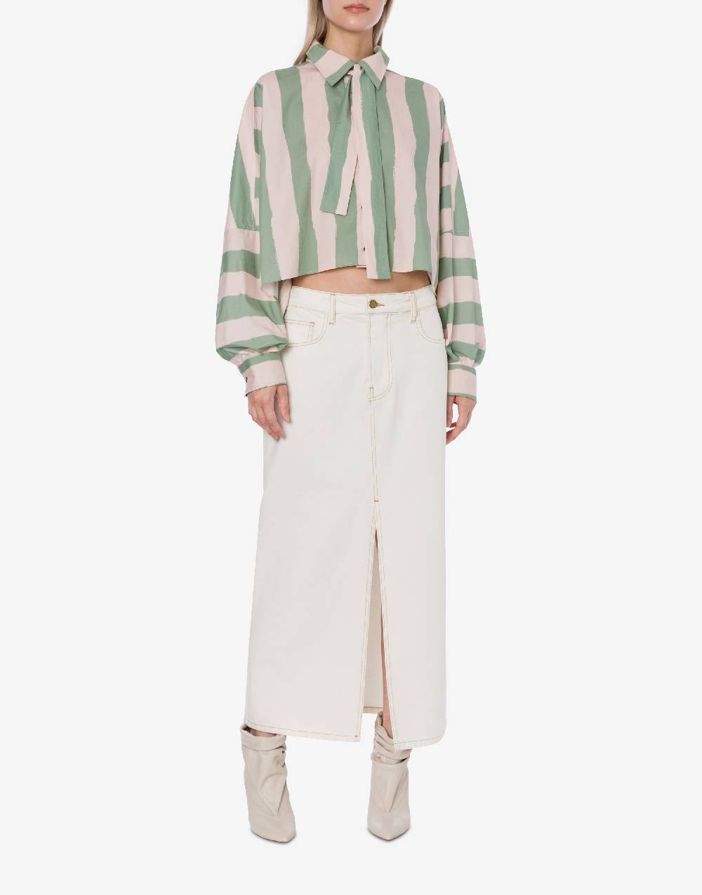 Philosophy Di Lorenzo Serafini Camicia Crop A Righe In Cotone Stretch