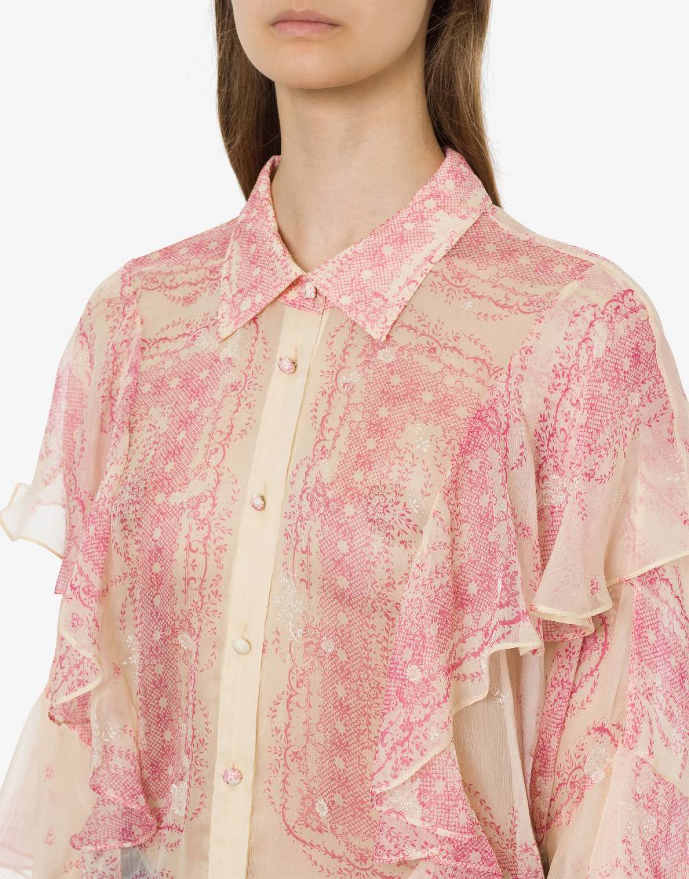 Philosophy Di Lorenzo Serafini Camicia In Crépon Di Seta Con Volant