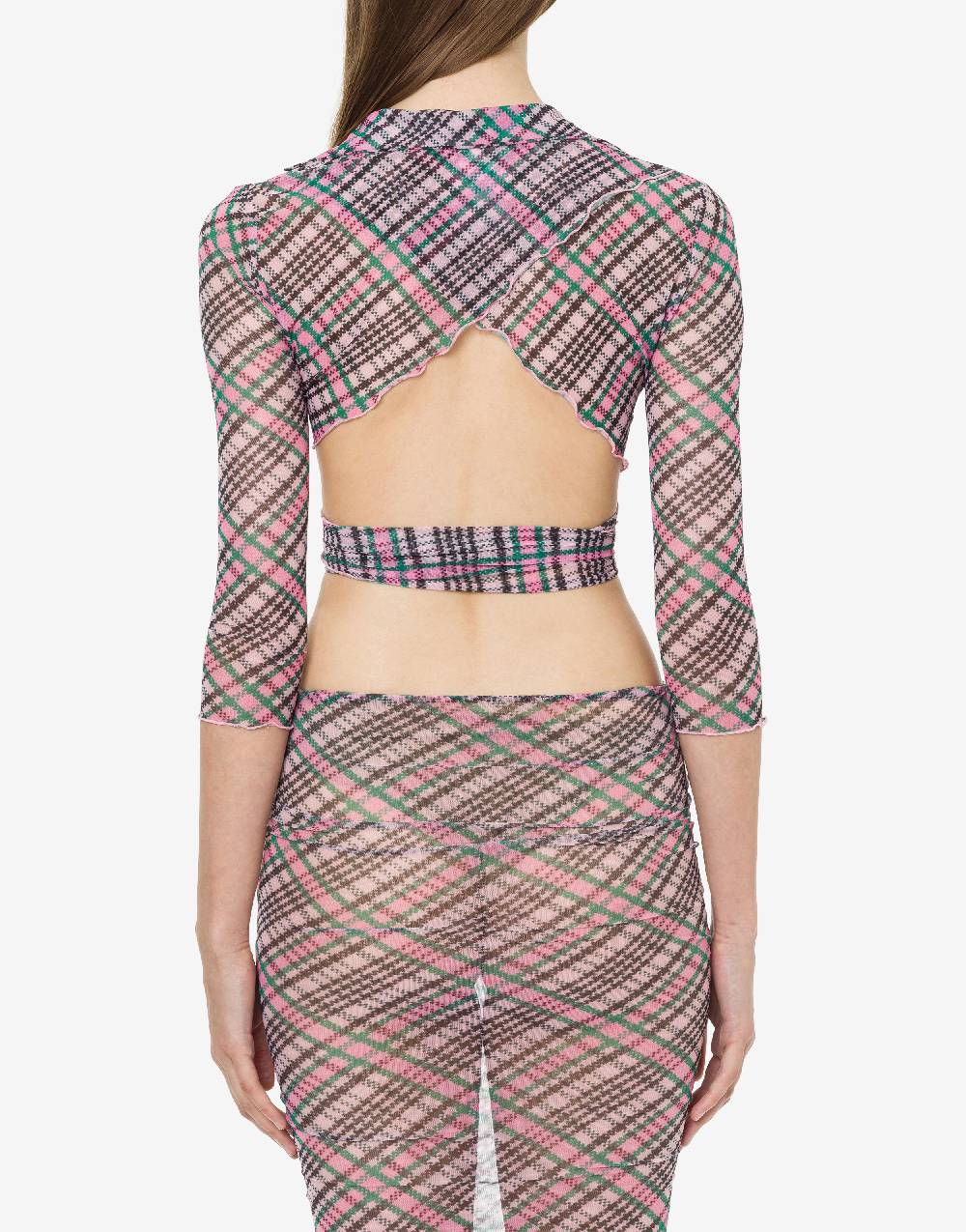 Philosophy Di Lorenzo Serafini Crop Top Beachwear In Tulle Check