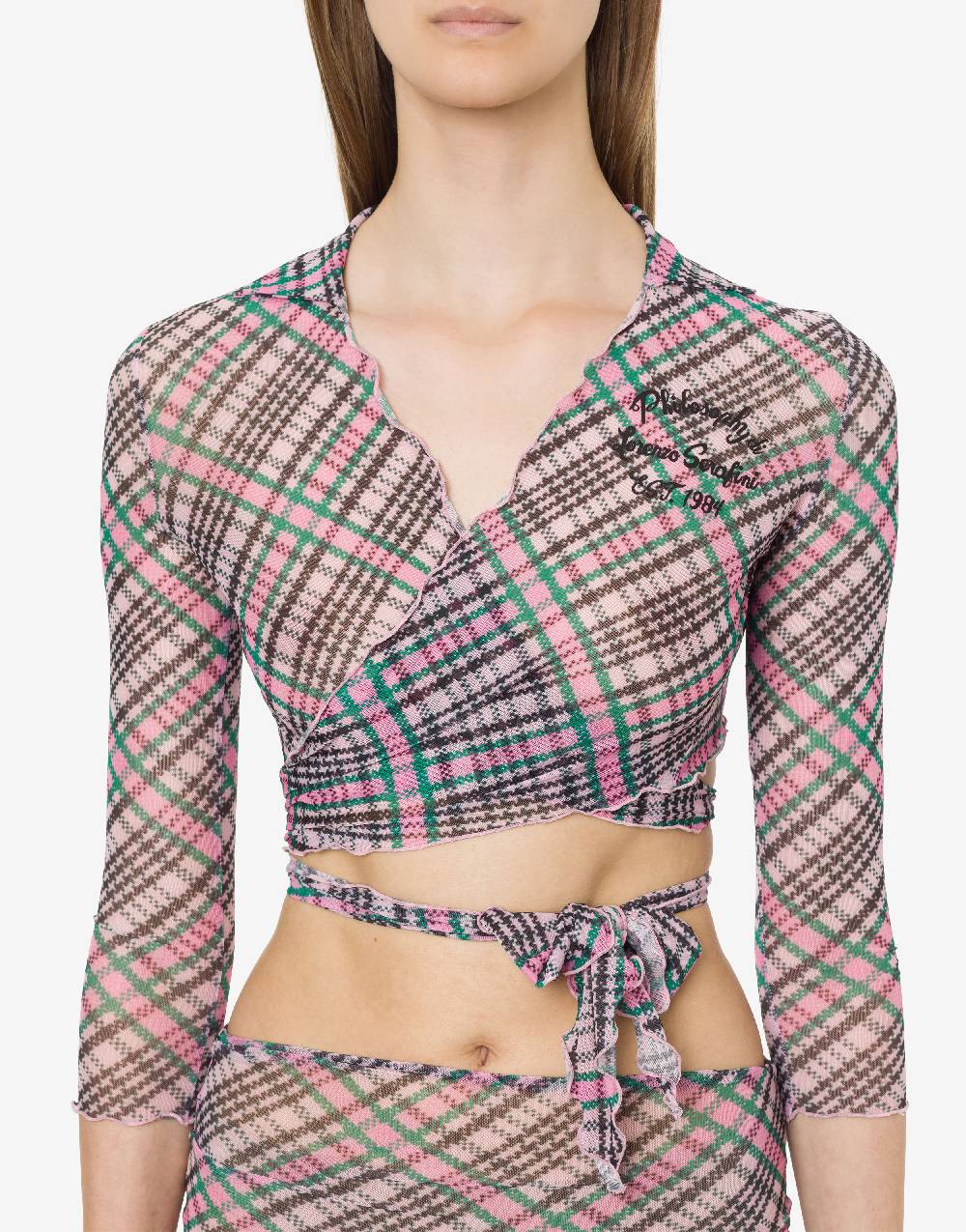 Philosophy Di Lorenzo Serafini Crop Top Beachwear In Tulle Check