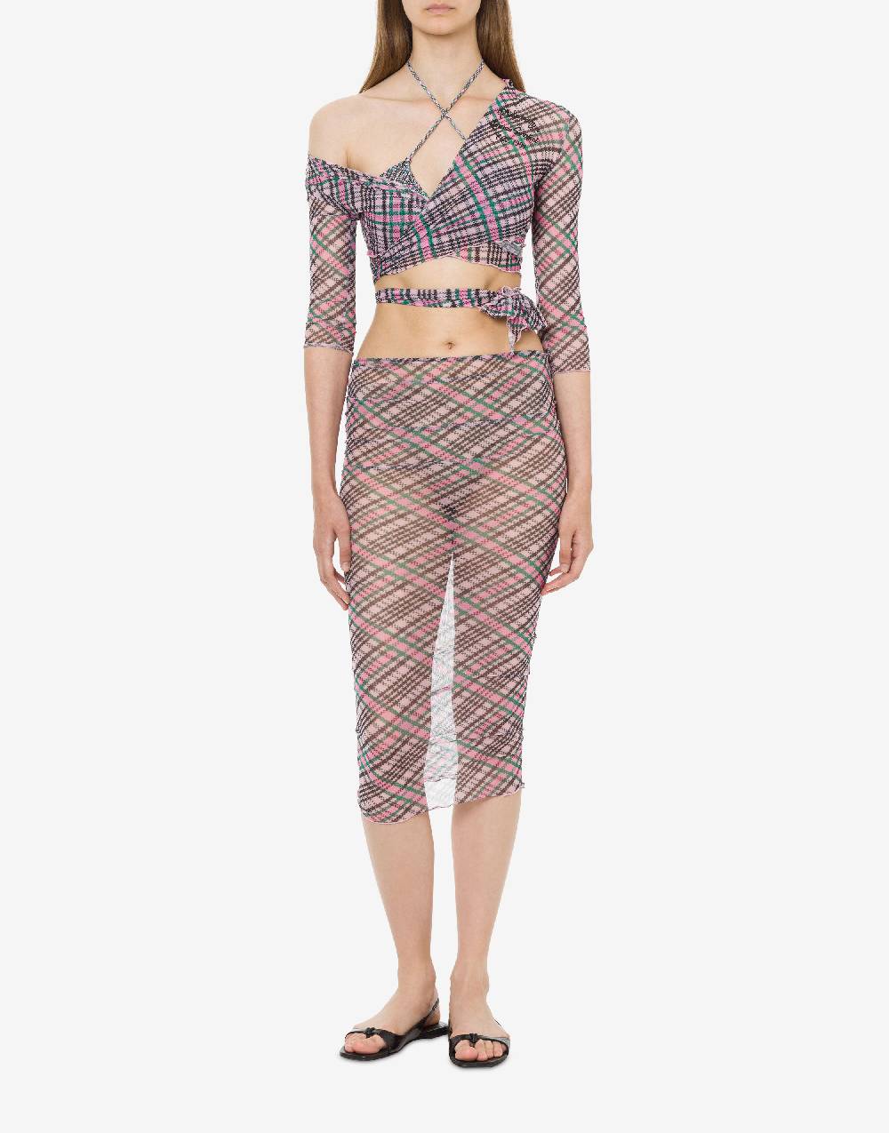 Philosophy Di Lorenzo Serafini Crop Top Beachwear In Tulle Check