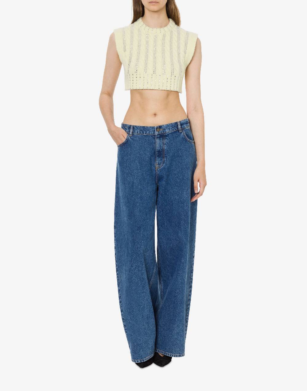 Philosophy Di Lorenzo Serafini Crop Top In Baby Alpaca E Lana Con Strass