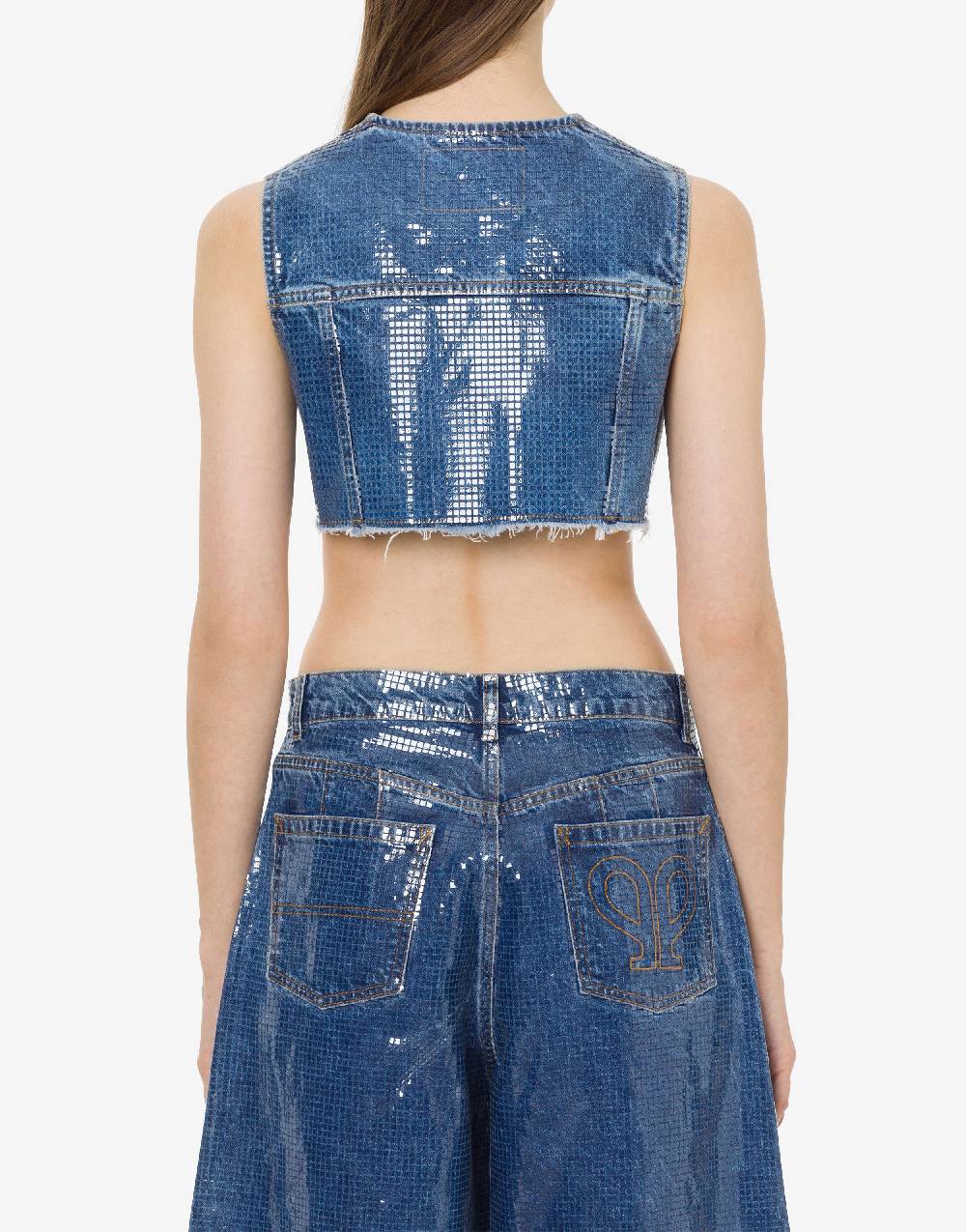 Philosophy Di Lorenzo Serafini Gilet Crop In Denim Con Paillettes
