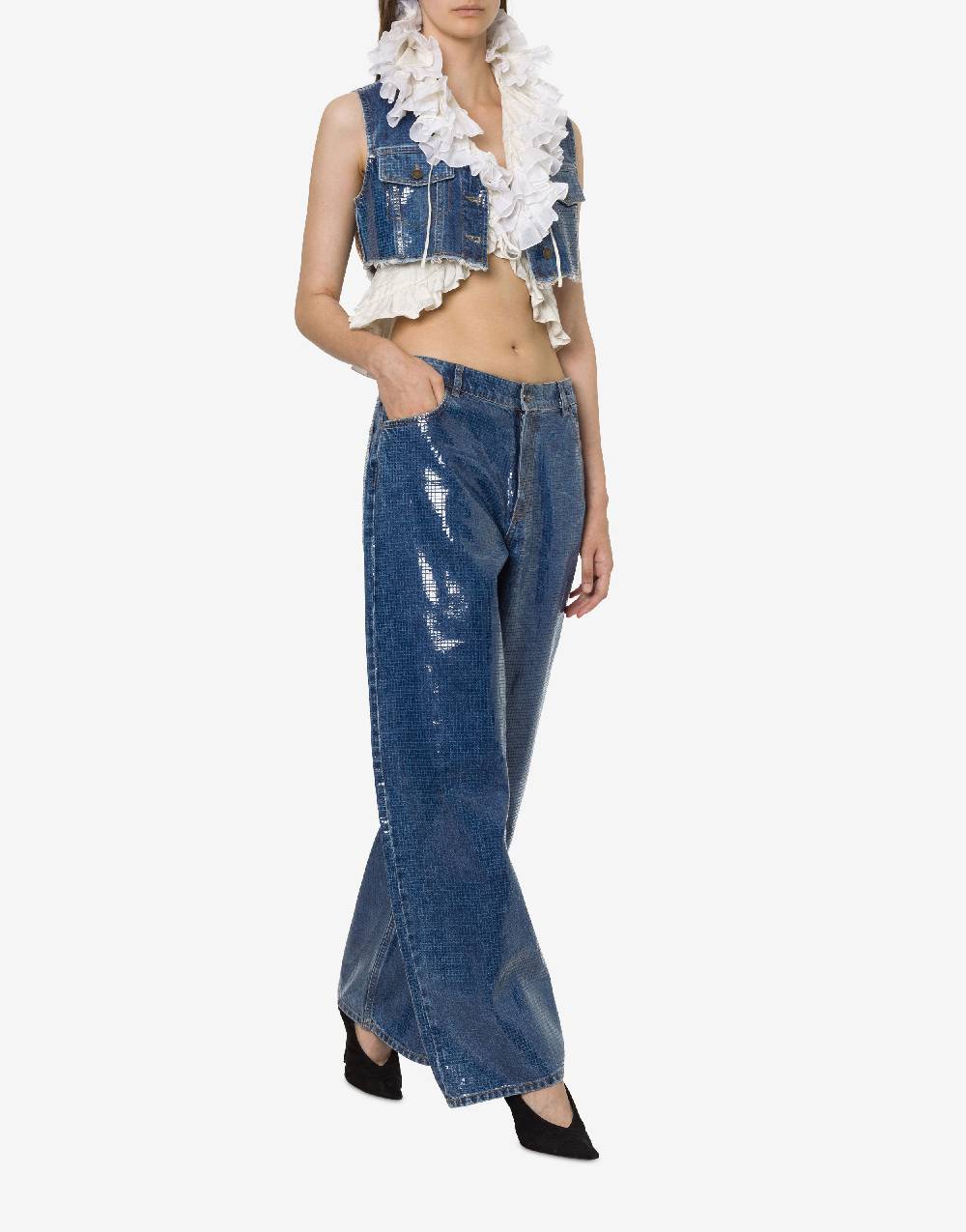 Philosophy Di Lorenzo Serafini Gilet Crop In Denim Con Paillettes