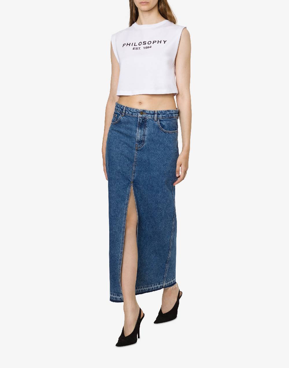 Philosophy Di Lorenzo Serafini Gonna In Denim Con Spacco