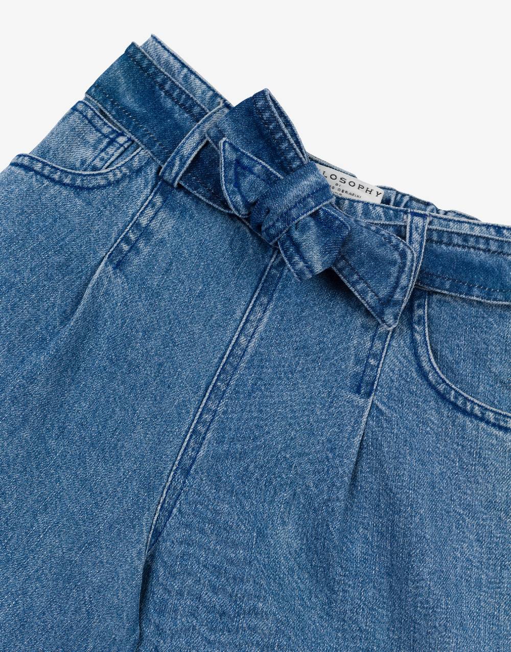 Philosophy Di Lorenzo Serafini Kids Short In Denim Con Patch 'doppia P'