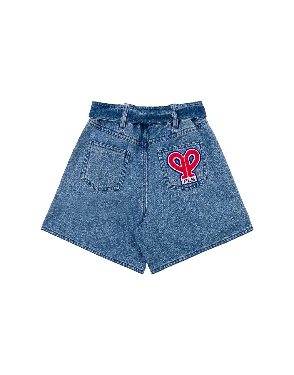 Philosophy Di Lorenzo Serafini Kids Short In Denim Con Patch 'doppia P'