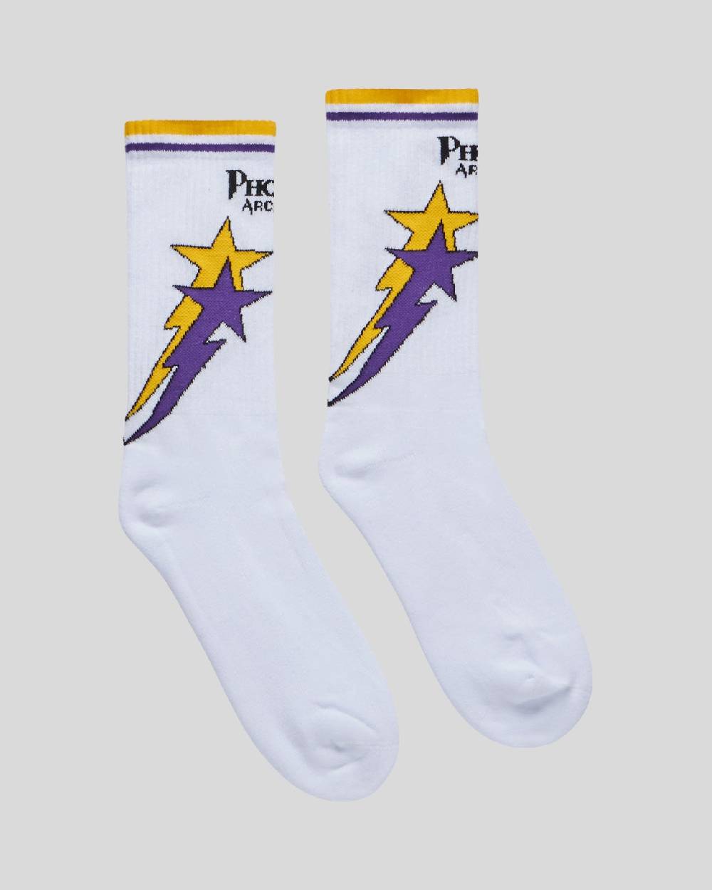 Phobia Archive CALZE BIANCHE CON GRAFICA STARRY LIGHTNING GIALLA E VIOLA